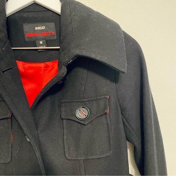 Miss Sixty M60 Wool Blend Coat Women’s Size Small Red Lining Black Belated - Picture 2 of 13